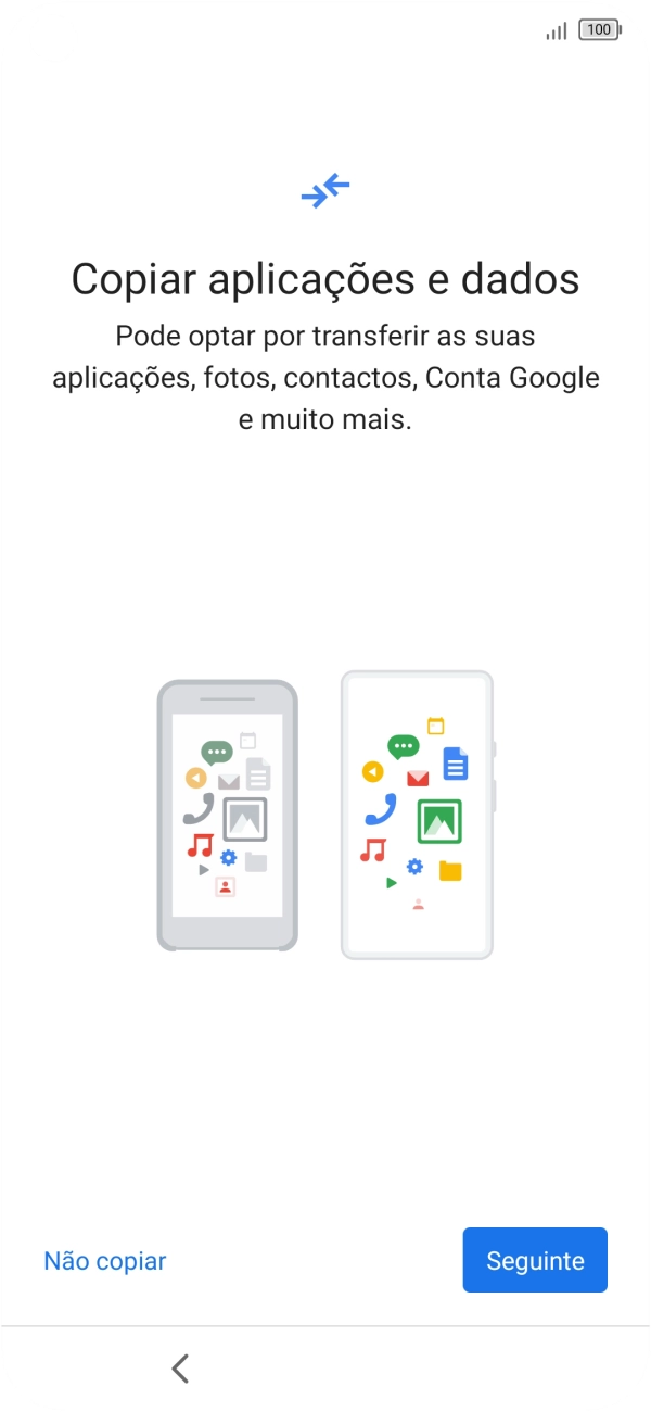 É possível transferir conteúdo de outro telefone quando o telefone for ativado antes da primeira utilização e quando o telefone tiver sido reiniciado. Quando esta imagem for mostrada no ecrã, o telefone está pronto para transferir conteúdo de outro telefone.