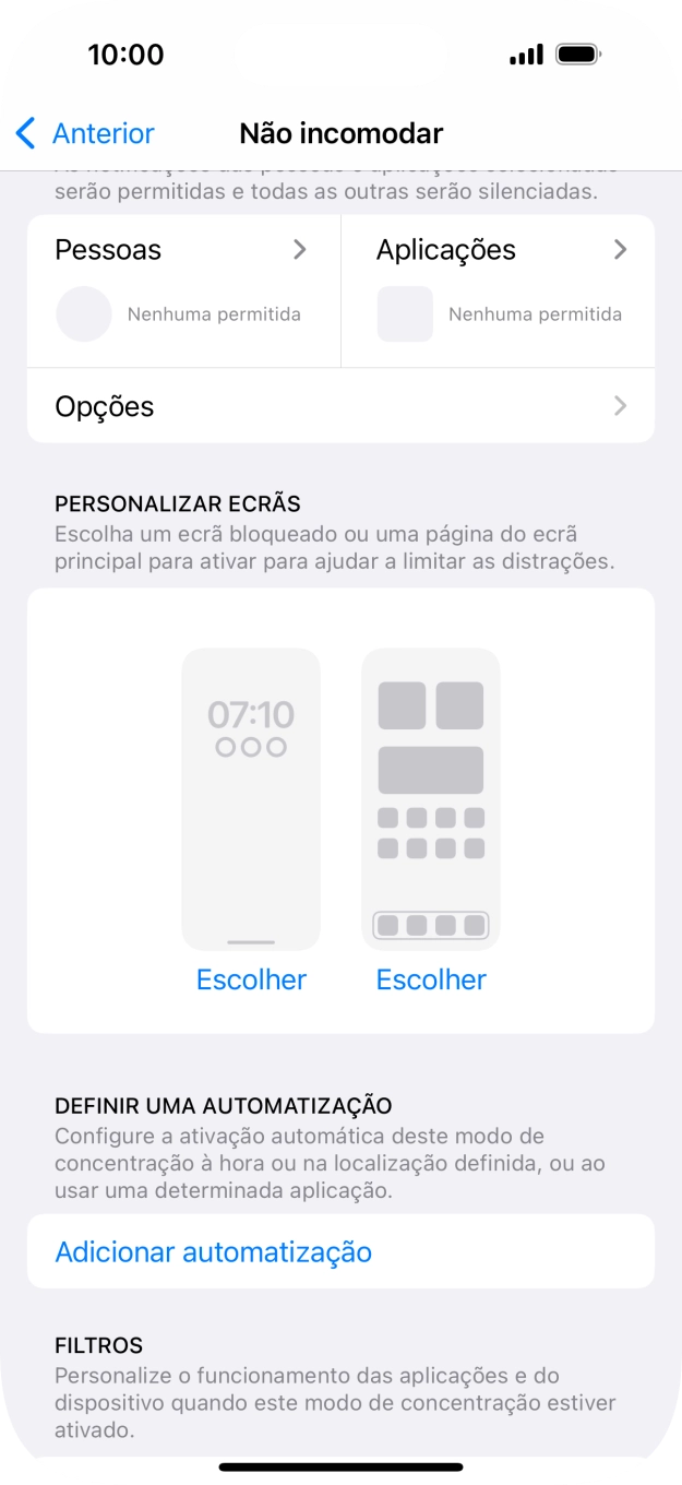 Prima Adicionar automatização e siga as indicações no ecrã para escolher as definições para ativação automática da função 
