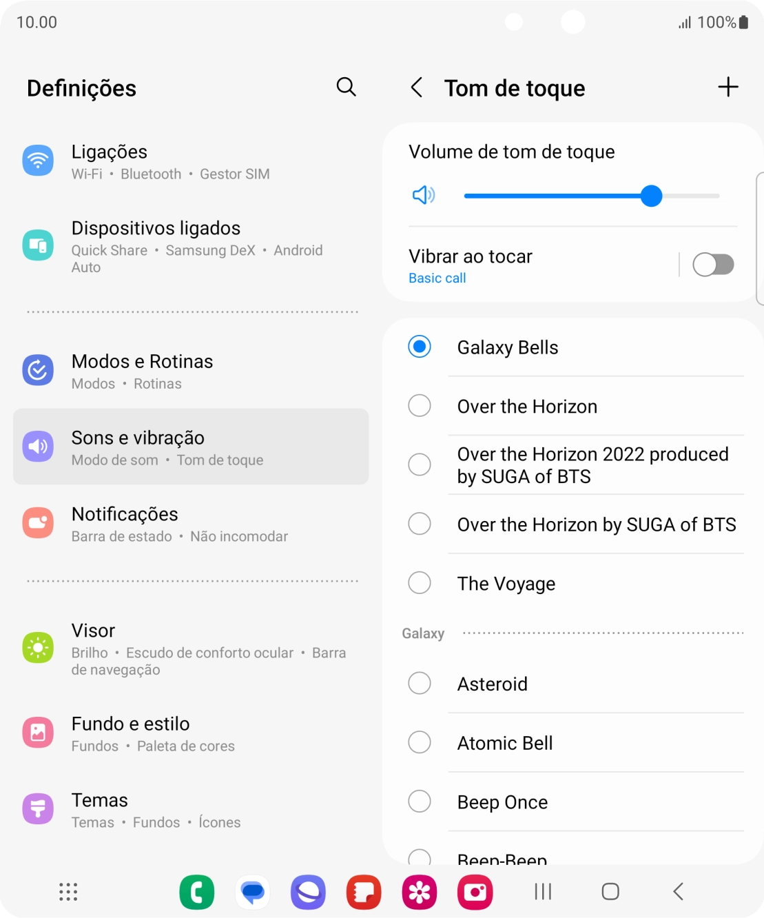 Prima os tons de toque pretendidos para os ouvir.