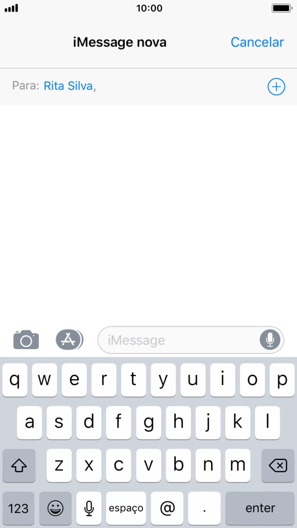 Se for possível o destinatário receber iMessages, aparecerá o texto iMessage no campo de escrita.