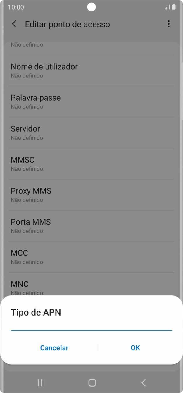 Introduza default e prima OK.