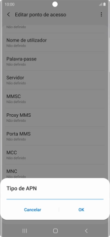 Introduza default e prima OK.