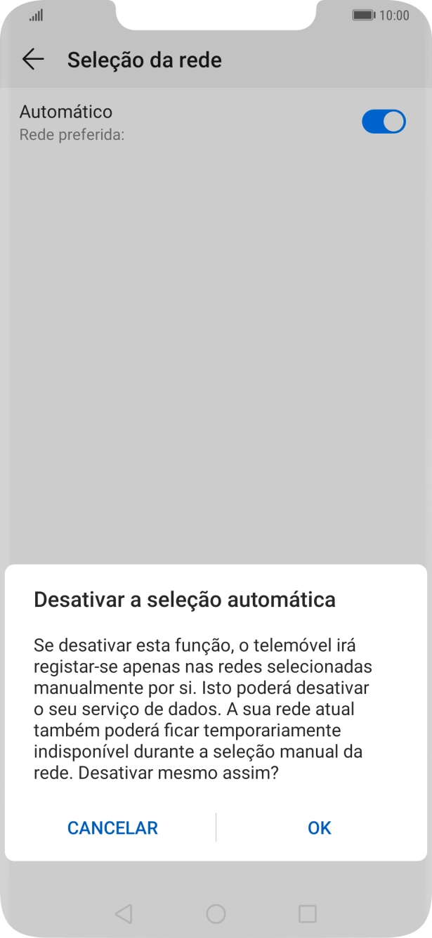 Prima OK e aguarde enquanto o telefone procura as redes.