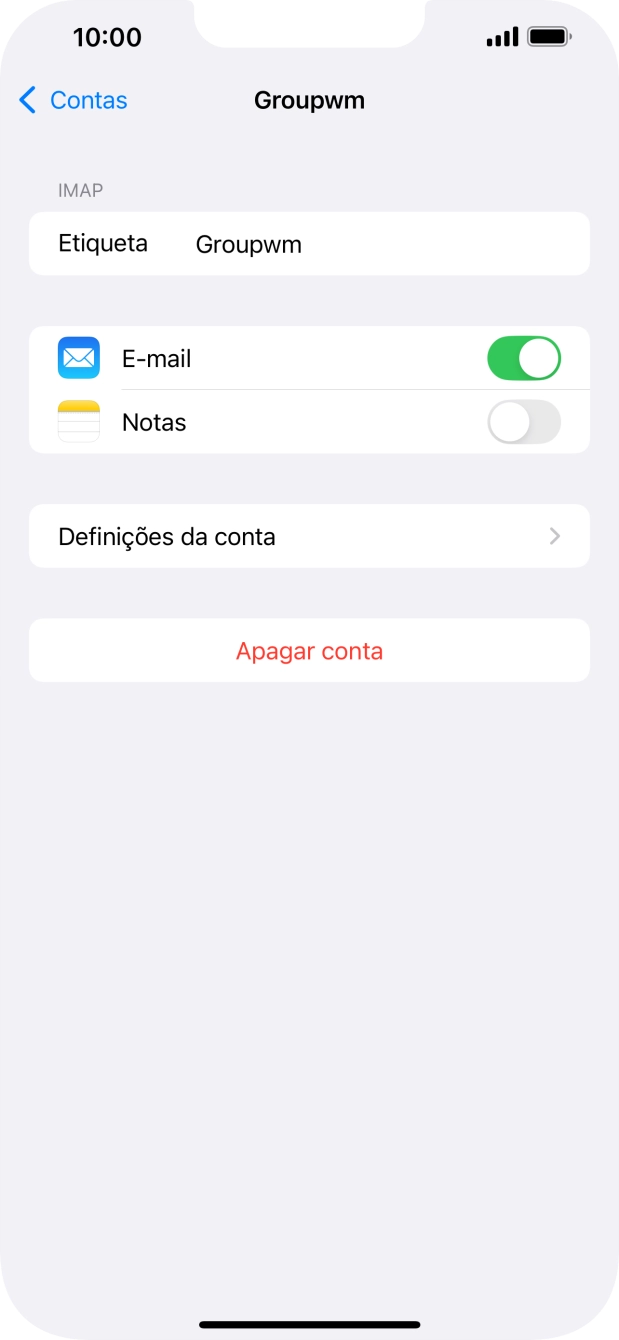 Prima Definições da conta.