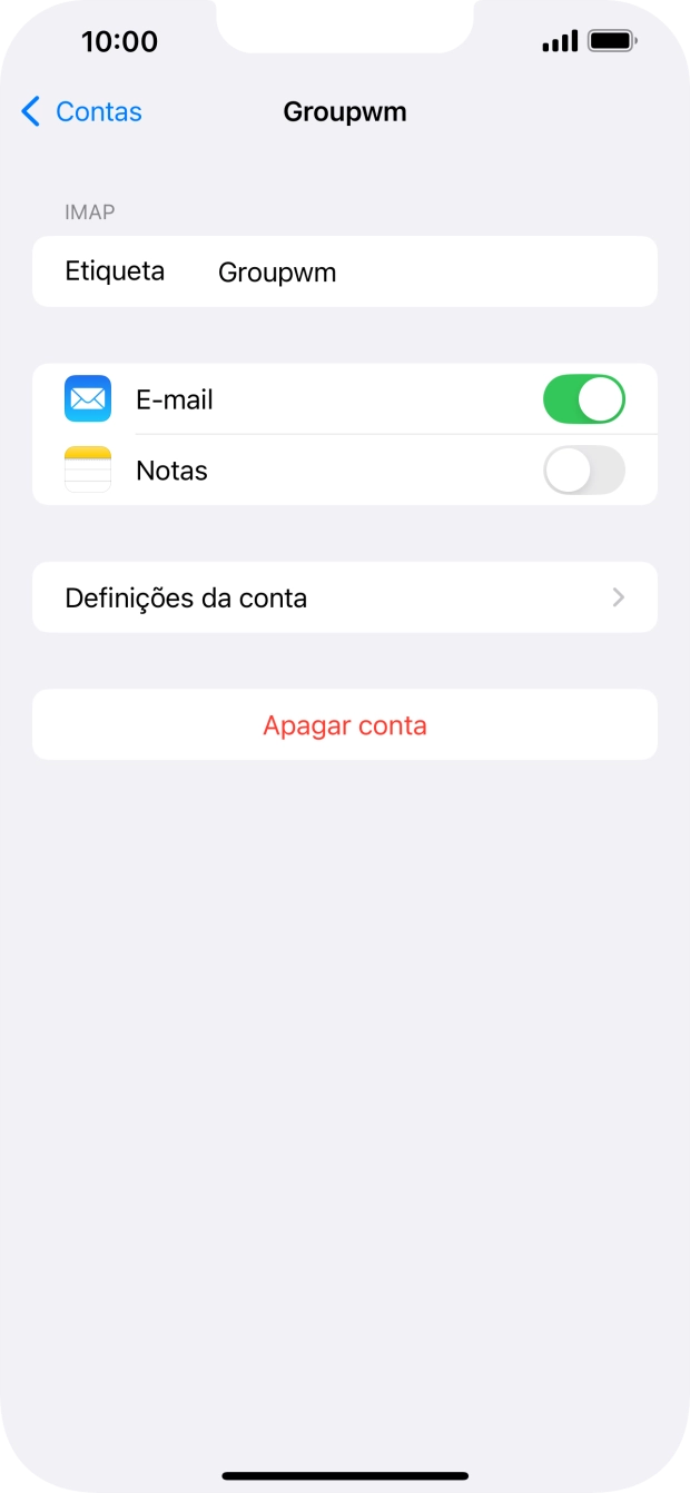 Prima Definições da conta.