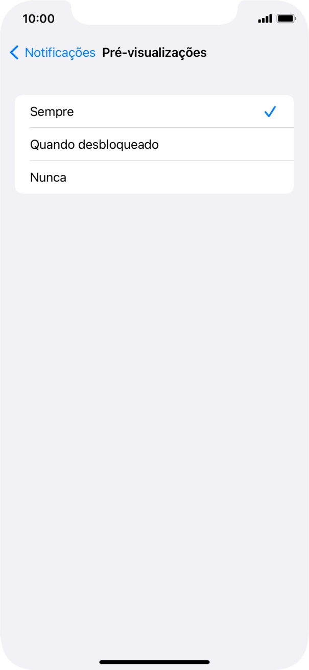 Para escolher a pré-visualização de notificações no ecrã bloqueado, prima Sempre.