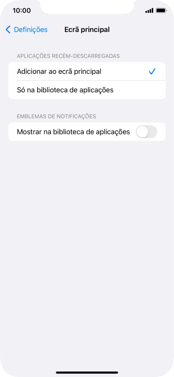 Para adicionar apps recém descarregadas ao ecrã inicial e à biblioteca de apps, deve premir Adicionar ao ecrã principal.