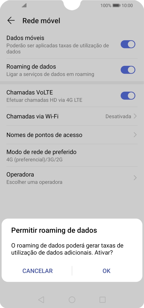 Se ativar a função, prima OK.