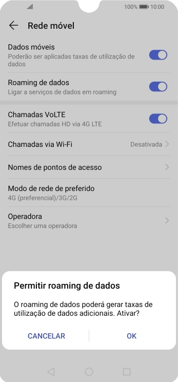 Se ativar a função, prima OK.