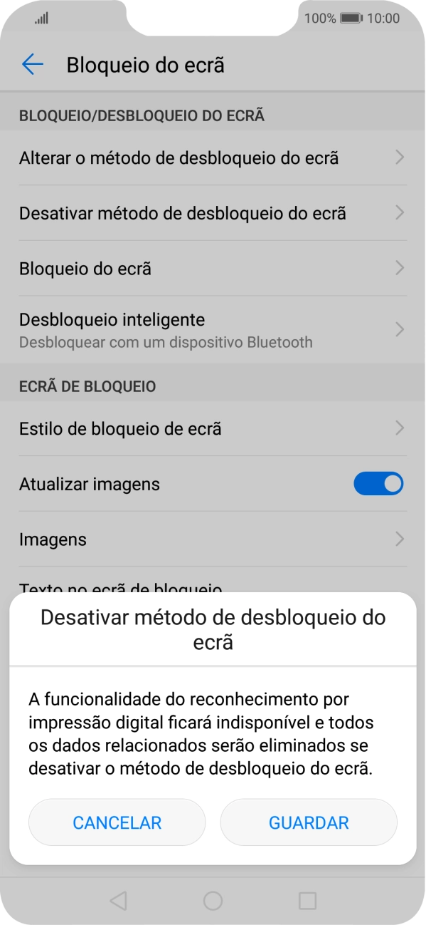 Prima GUARDAR e introduza o código de bloqueio do telefone atual.