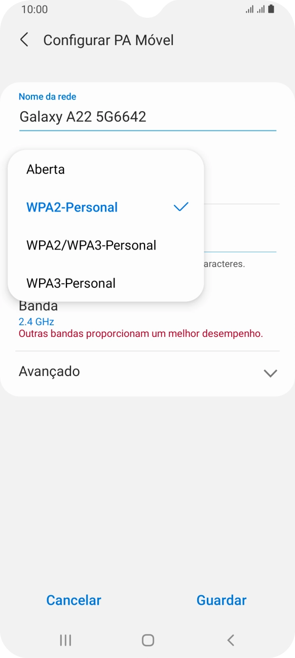 Prima WPA3-Personal para proteger o hotspot Wi-Fi com uma password.