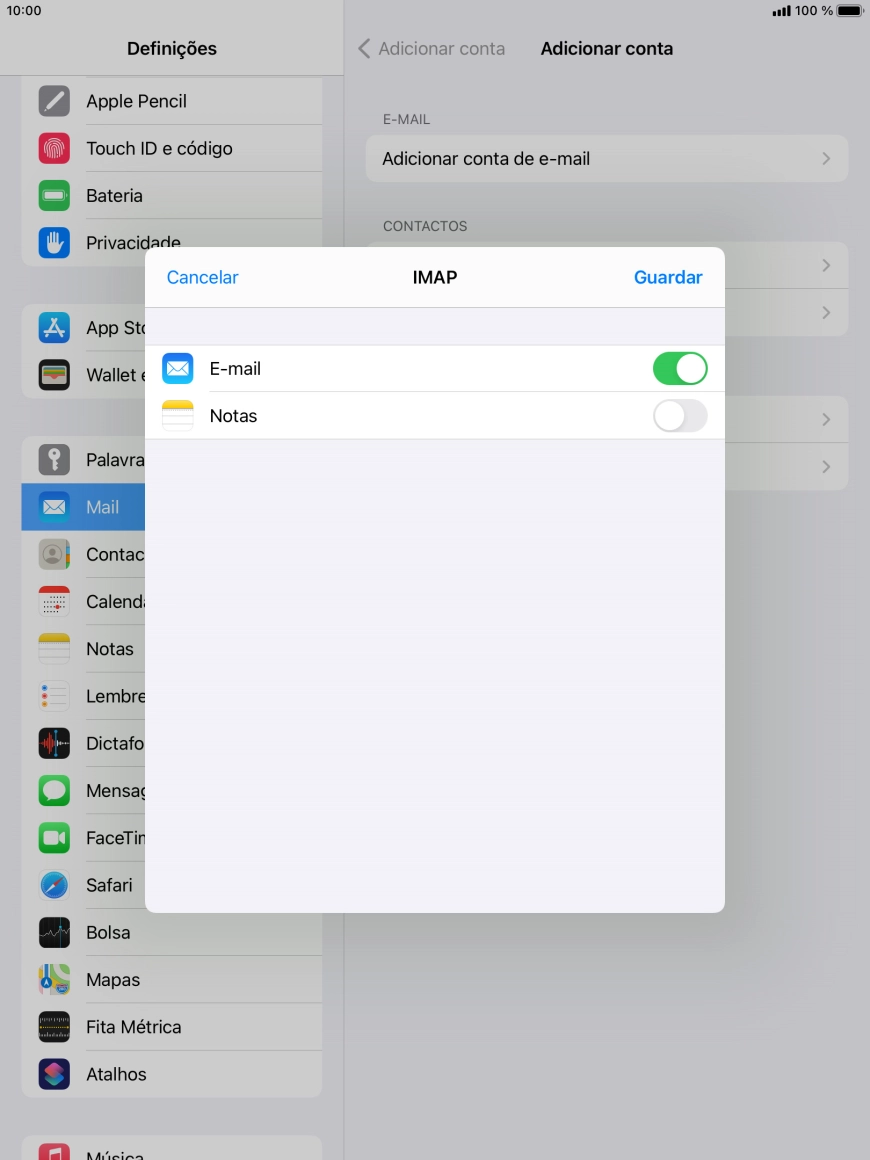 Prima Guardar. A sua conta de e-mail está agora configurada. Se pretender escolher definições adicionais para o servidor de receção e envio, siga os passos seguintes.