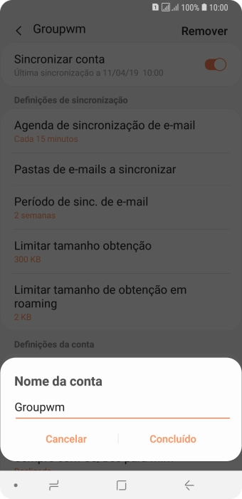 Introduza o nome pretendido da conta de e-mail Concluído.
