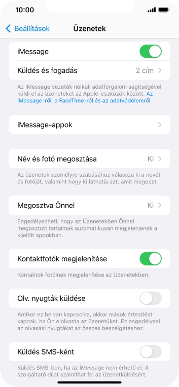Kattints a „Küldés SMS-ként” melletti csúszkára a funkció be- vagy kikapcsolásához.