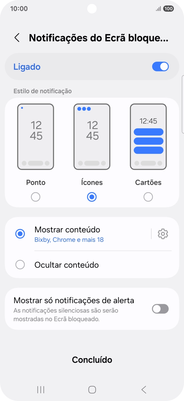 Prima as definições pretendidas para as ativar ou desativar.