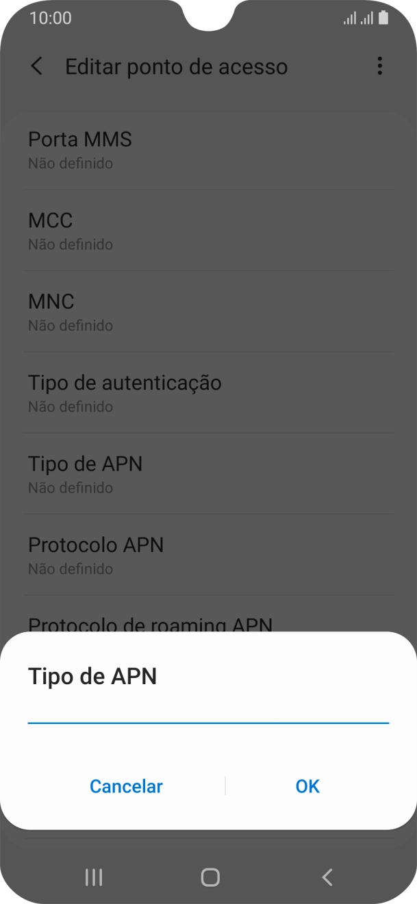 Introduza default e prima OK.