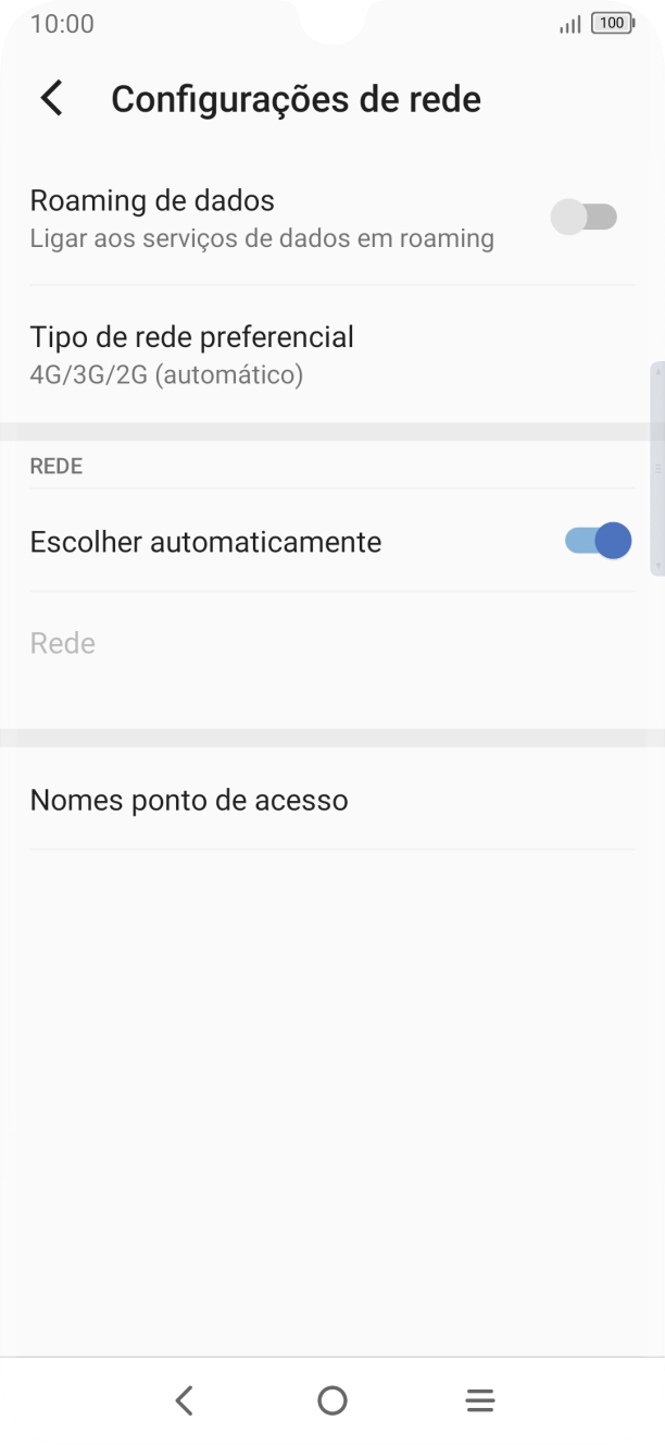 Prima Roaming de dados para ativar ou desativar a função.