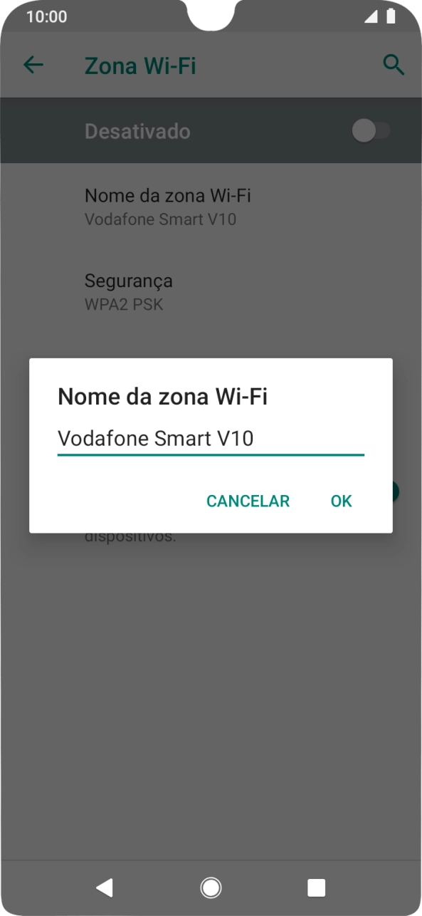 Introduza o nome pretendido do hotspot Wi-Fi e prima OK.