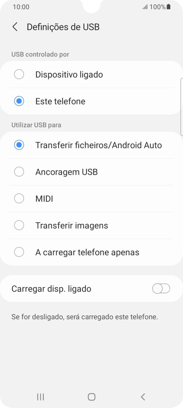Prima Transferir ficheiros/Android Auto.