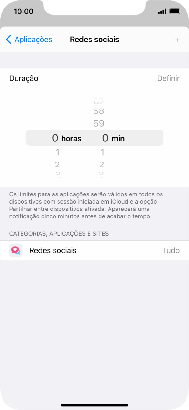 Defina o limite de tempo pretendido para uso da categoria selecionada.