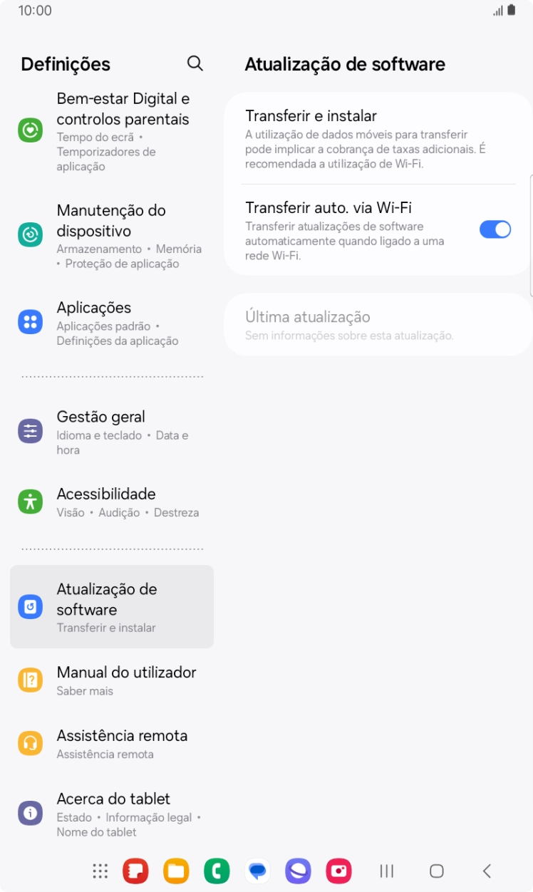 Prima Transferir e instalar. Se existir uma nova versão de software disponível, será agora indicado no ecrã. Siga as indicações no ecrã para atualizar o software do tablet.
