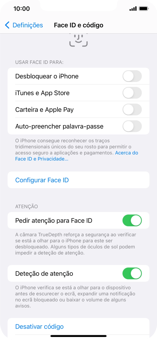 Prima Desativar código, e introduza o código de bloqueio.