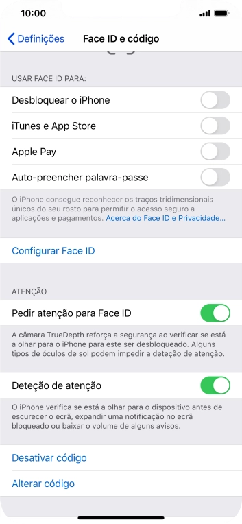 Prima Desativar código, e introduza o código de bloqueio.