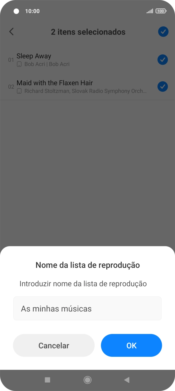 Introduza o nome pretendido para a lista de reprodução e prima OK.