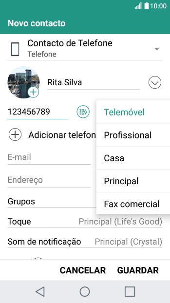 Prima o tipo de número pretendido.