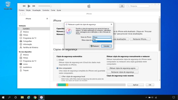 Clique na cópia de segurança pretendida.