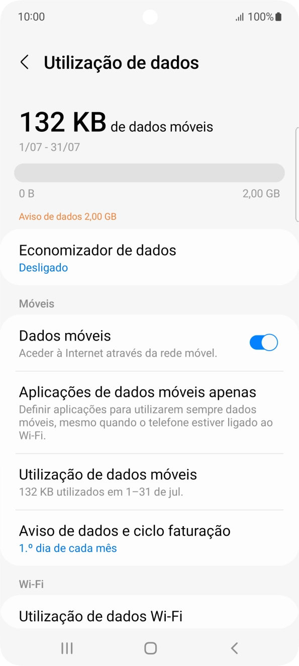 O consumo total de dados é agora mostrado no ecrã.