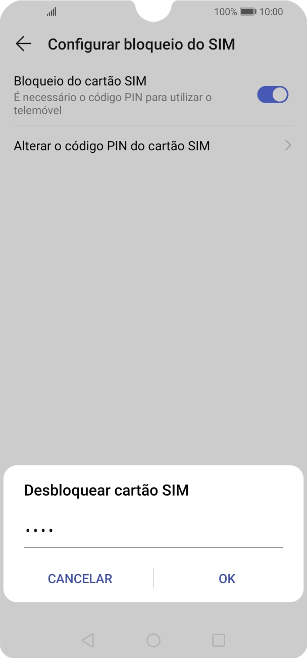 Introduza o seu código PIN e prima OK.