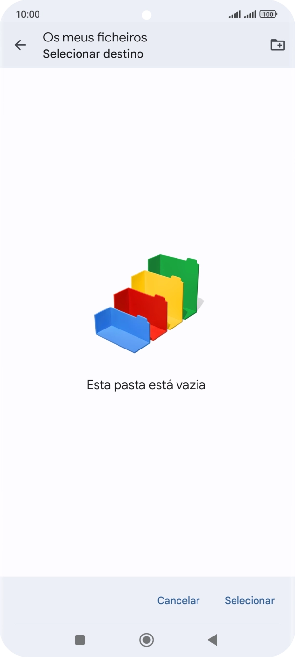 Se quiser criar uma nova pasta, prima o ícone de nova pasta e siga as indicações no ecrã para criar uma nova pasta.