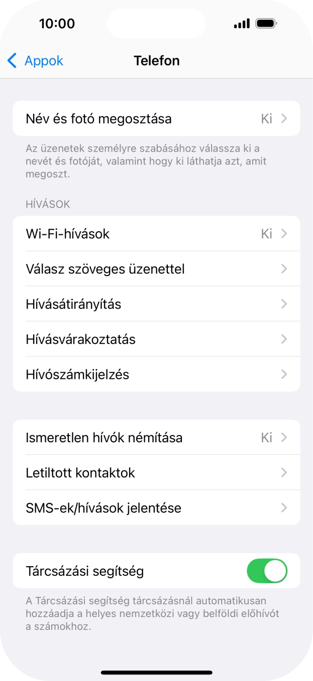 Válaszd a Hívószámkijelzés lehetőséget.
