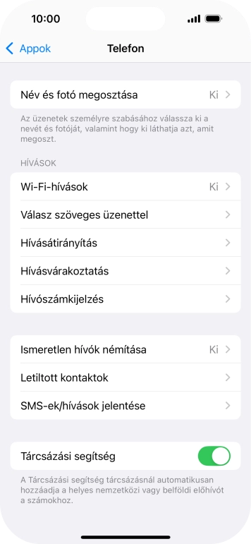 Válaszd a Hívószámkijelzés lehetőséget.