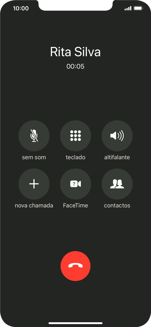 Prima o ícone para terminar chamada para terminar a chamada.