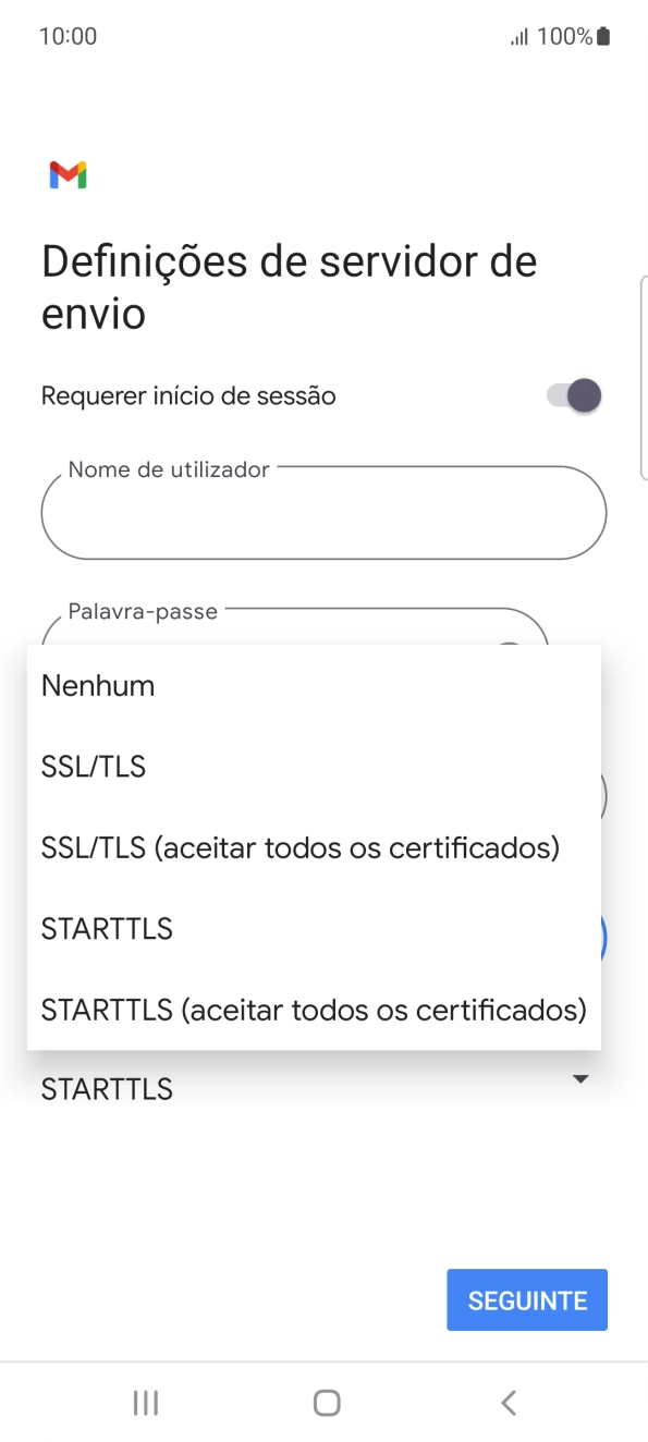 Prima STARTTLS para ativar a função.