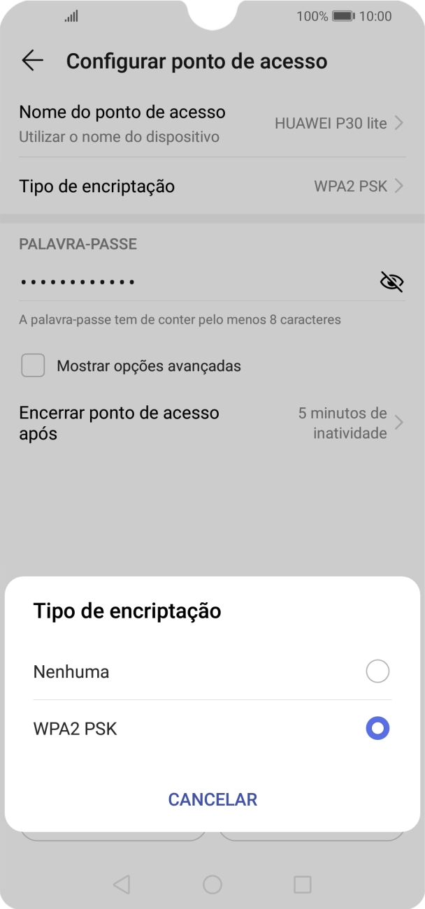 Prima WPA2 PSK para proteger o hotspot Wi-Fi com uma password.