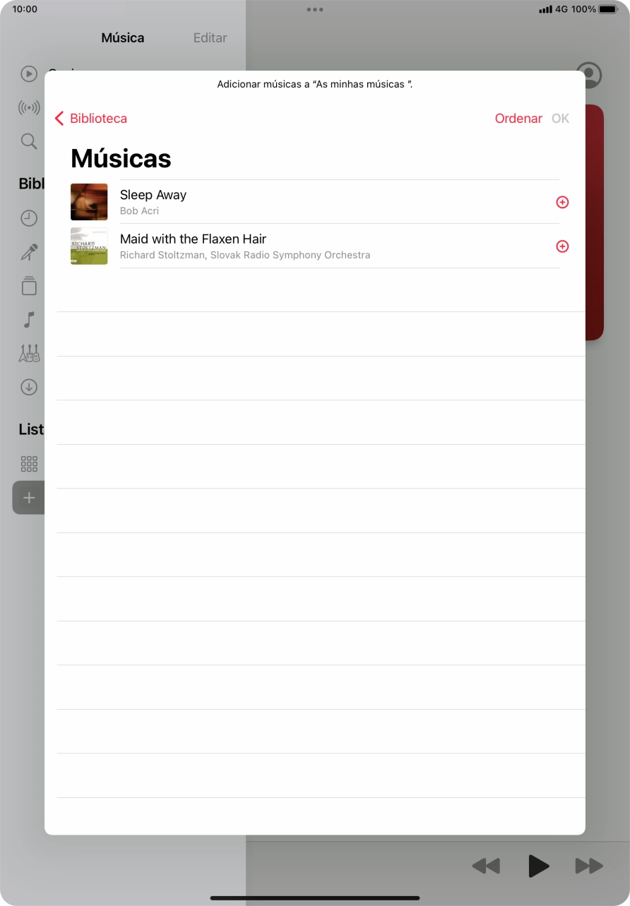 Vá até à categoria pretendida e prima o ficheiro de música pretendido.