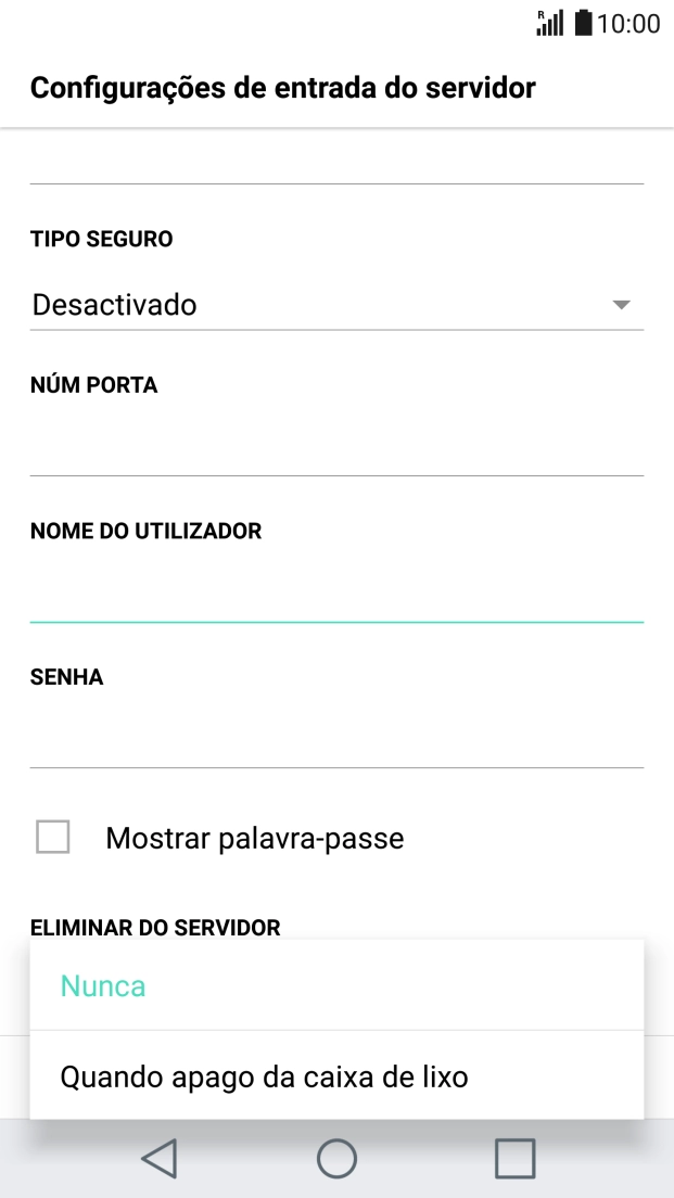 Prima Nunca para manter os e-mails no servidor quando estes são apagados no telefone.