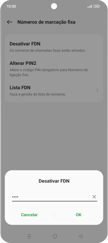 Introduza o código PIN2 e prima OK.