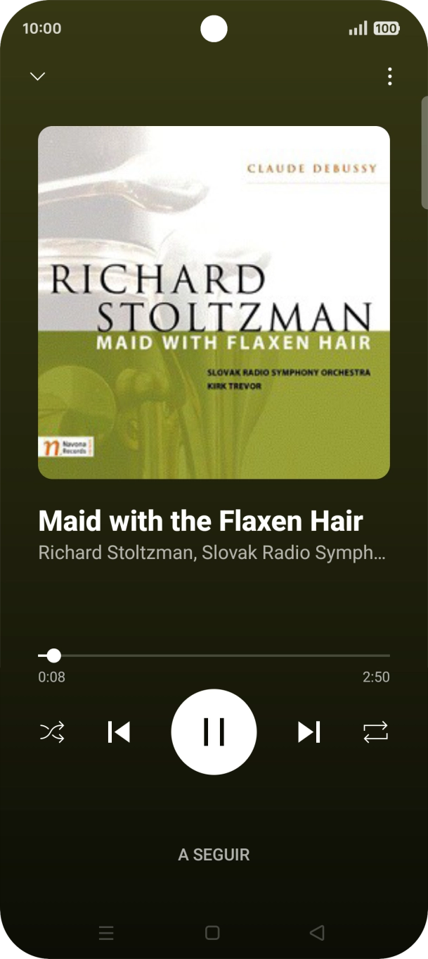 Prima a seta para a direita para ir para o ficheiro de música seguinte.