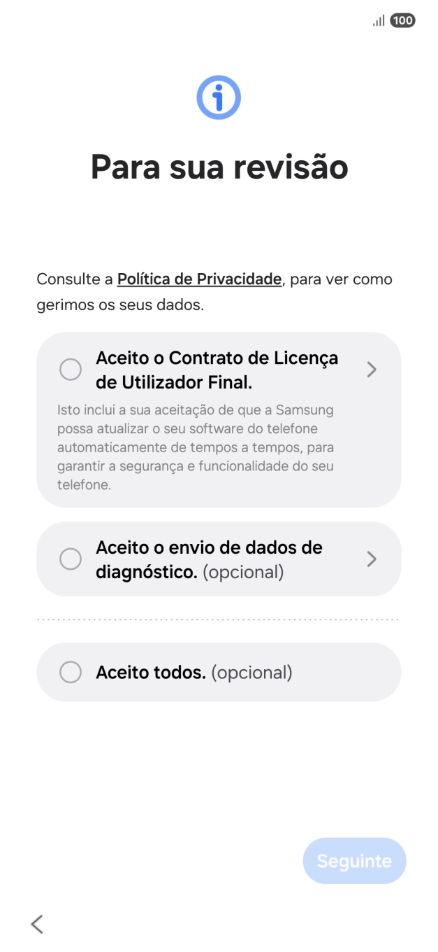 Prima o campo ao lado das definições pretendidas para as selecionar.