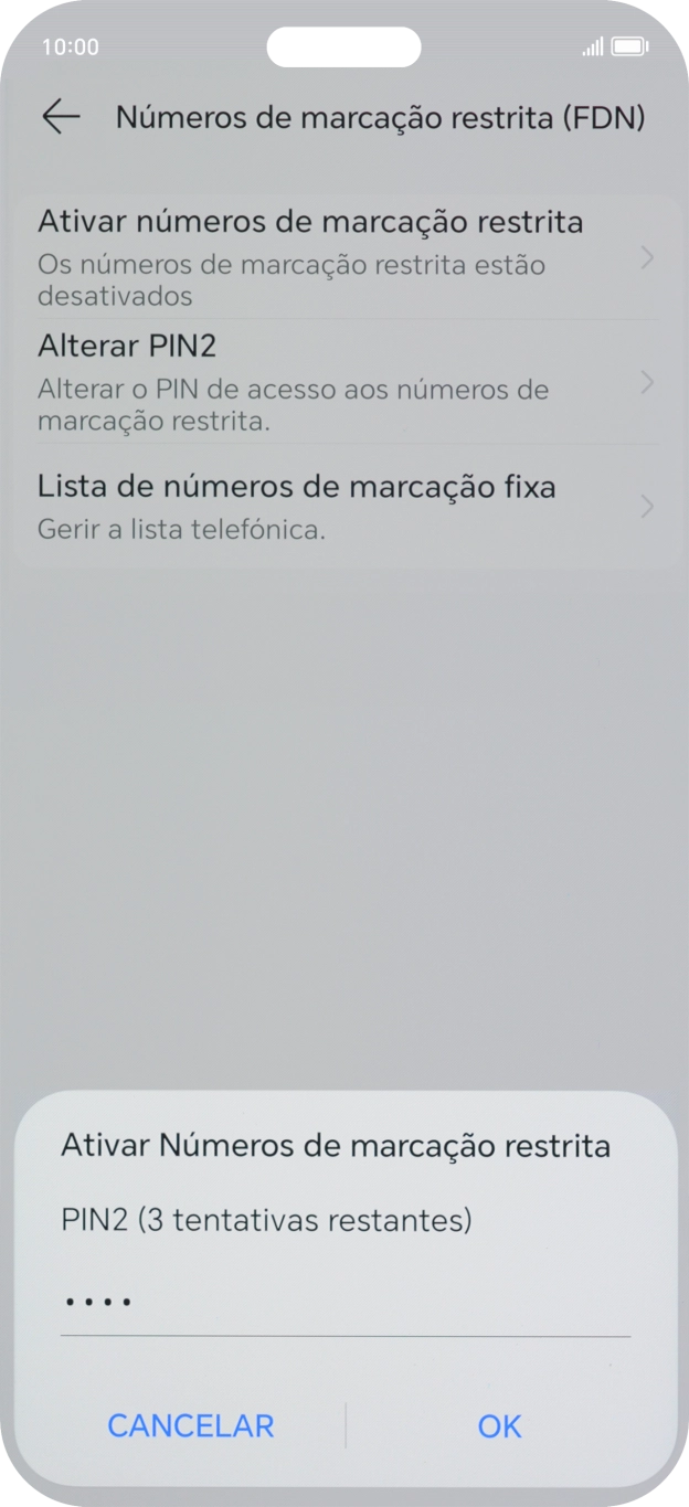 Introduza o código PIN2 e prima OK.