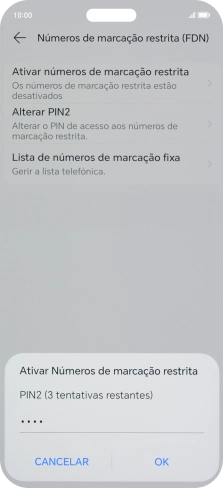 Introduza o código PIN2 e prima OK.