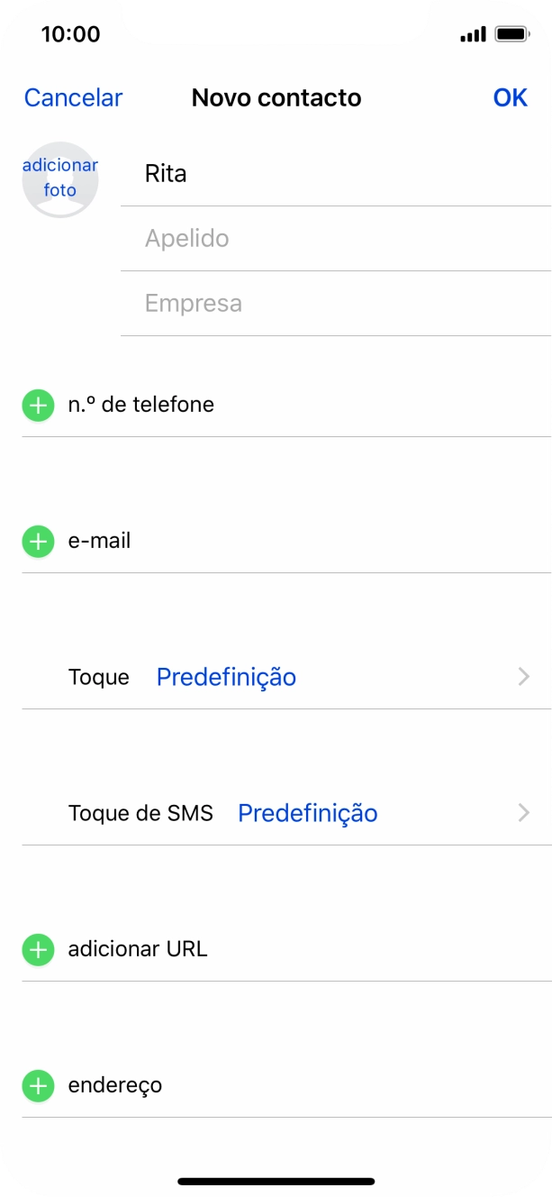 Prima Apelido e introduza o apelido.
