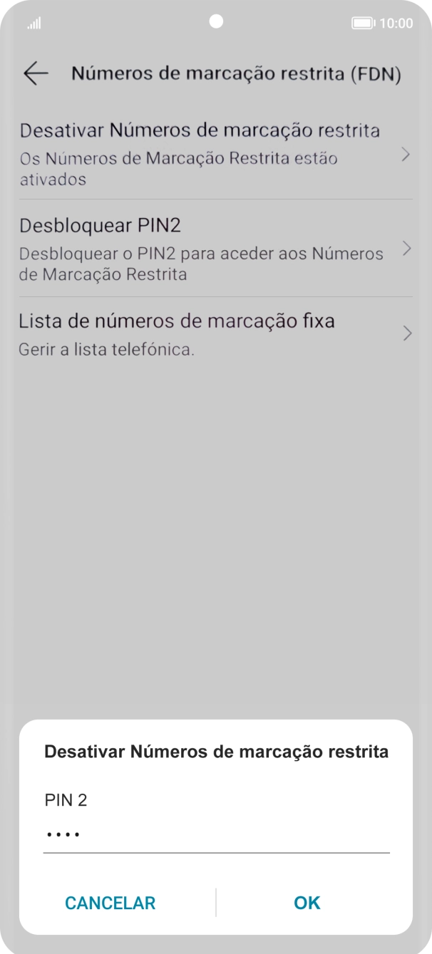 Introduza o código PIN2 e prima OK.