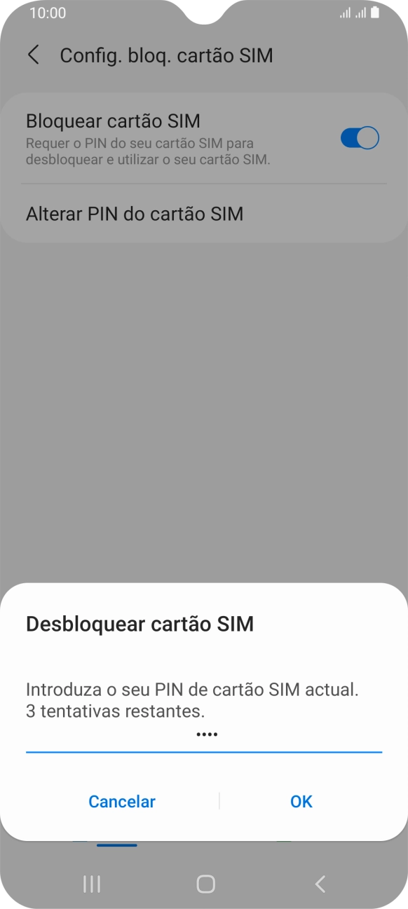 Introduza o seu código PIN e prima OK.