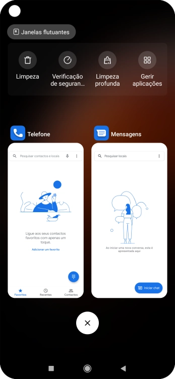 Para terminar uma aplicação em curso, deslize o dedo para a direita na aplicação pretendida.