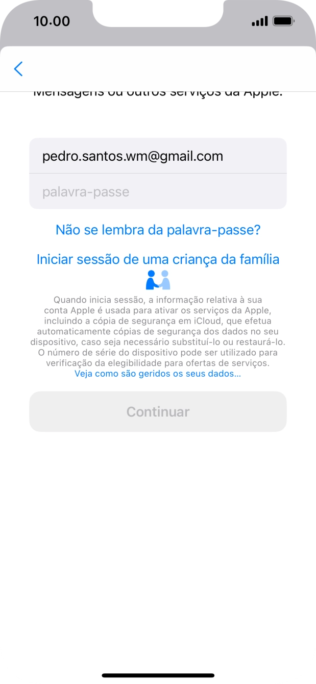 Prima palavra-passe e introduza a password do ID Apple.